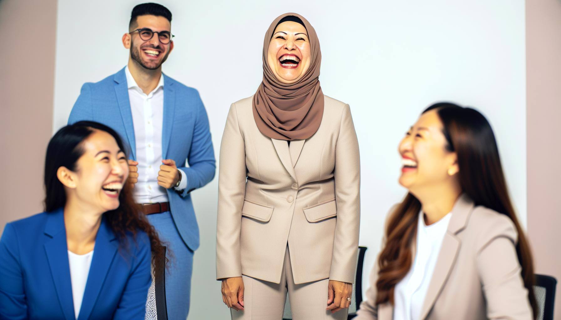 A female leader laughing with three of her team